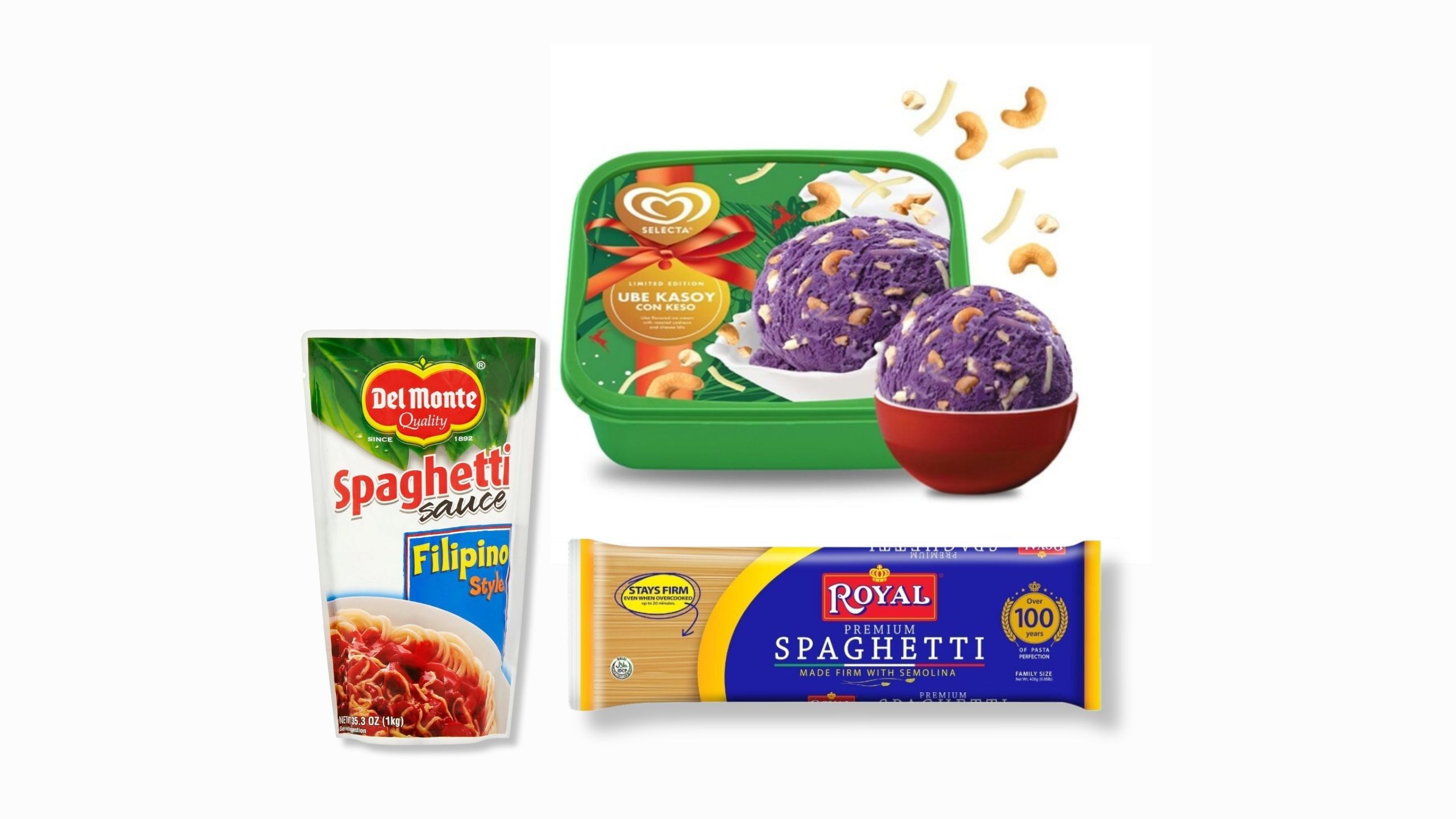 Selecta Ube Kasoy Ice Cream and Spaghetti Combo